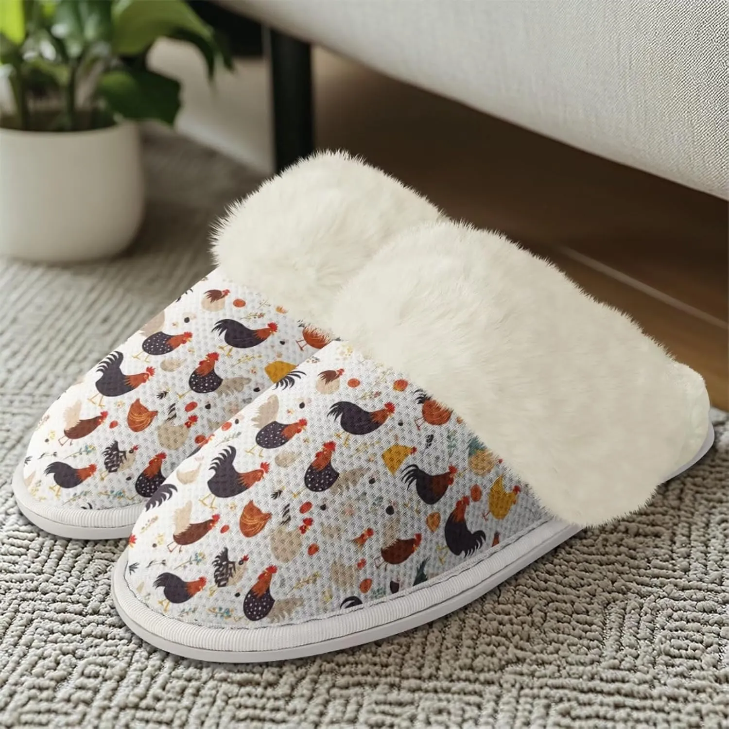 Howilath Fuzzy Slippers Women with Fur Edges House Shoes Bedroom Plush Slippers for Indoor & Outdoor