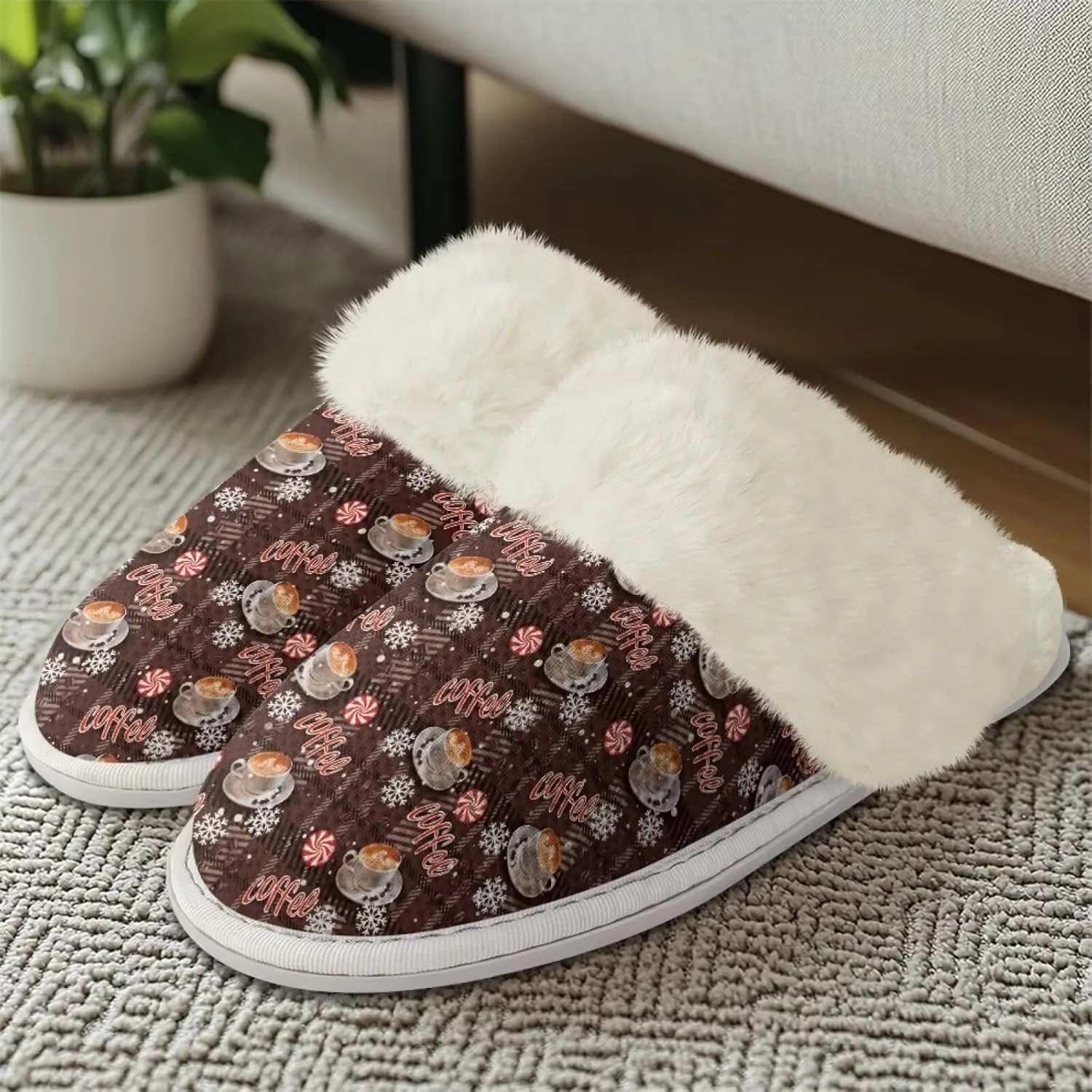 Howilath Fuzzy Slippers Women with Fur Edges House Shoes Bedroom Plush Slippers for Indoor & Outdoor