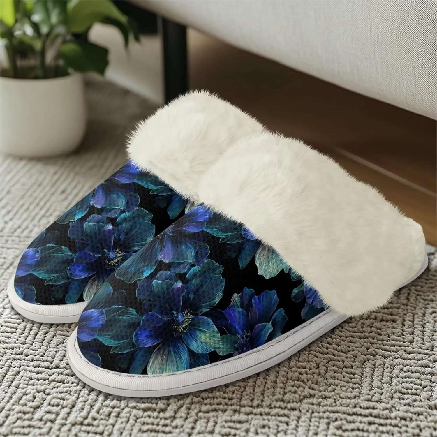 Howilath Fuzzy Slippers Women with Fur Edges House Shoes Bedroom Plush Slippers for Indoor & Outdoor