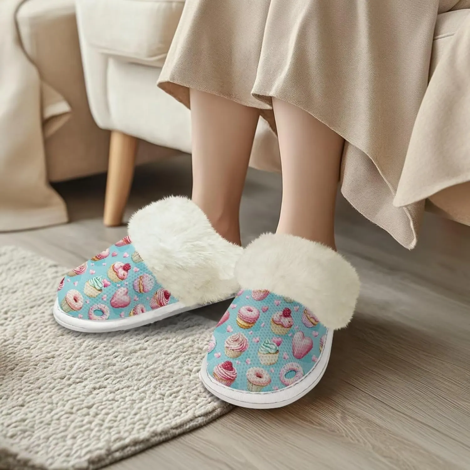 Howilath Fuzzy Slippers Women with Fur Edges House Shoes Bedroom Plush Slippers for Indoor & Outdoor