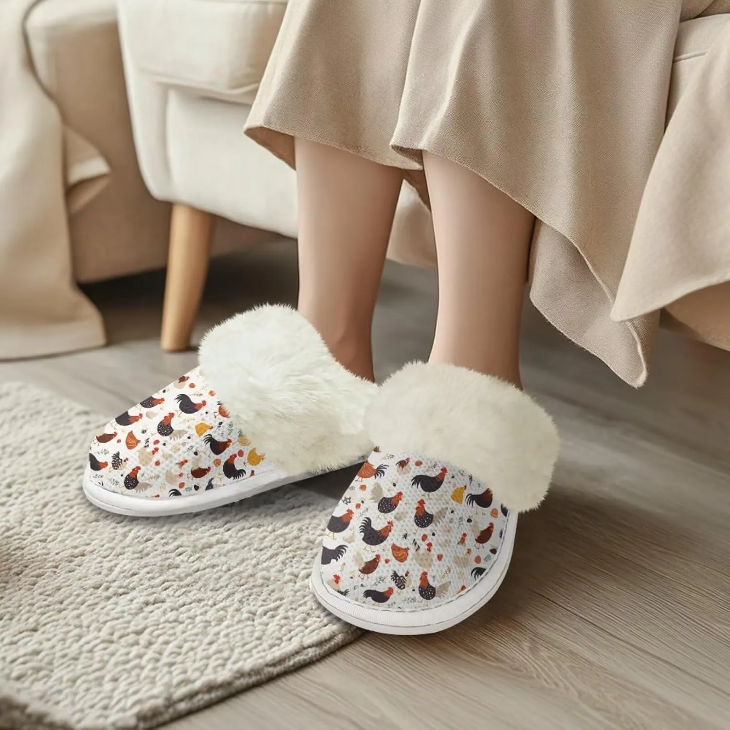 Howilath Fuzzy Slippers Women with Fur Edges House Shoes Bedroom Plush Slippers for Indoor & Outdoor
