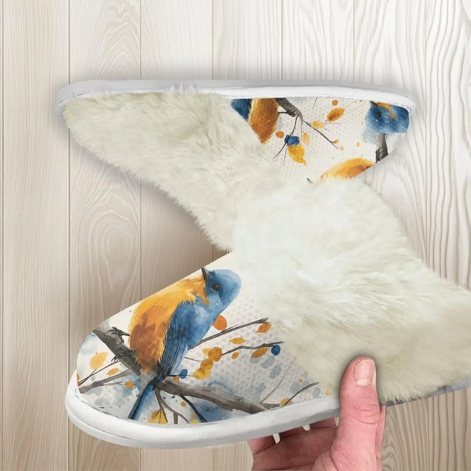 Howilath Small Bird Cotton House Shoes for Women Fluffy Slippers Warm Bedroom Shoes with Anti-Skid Sole