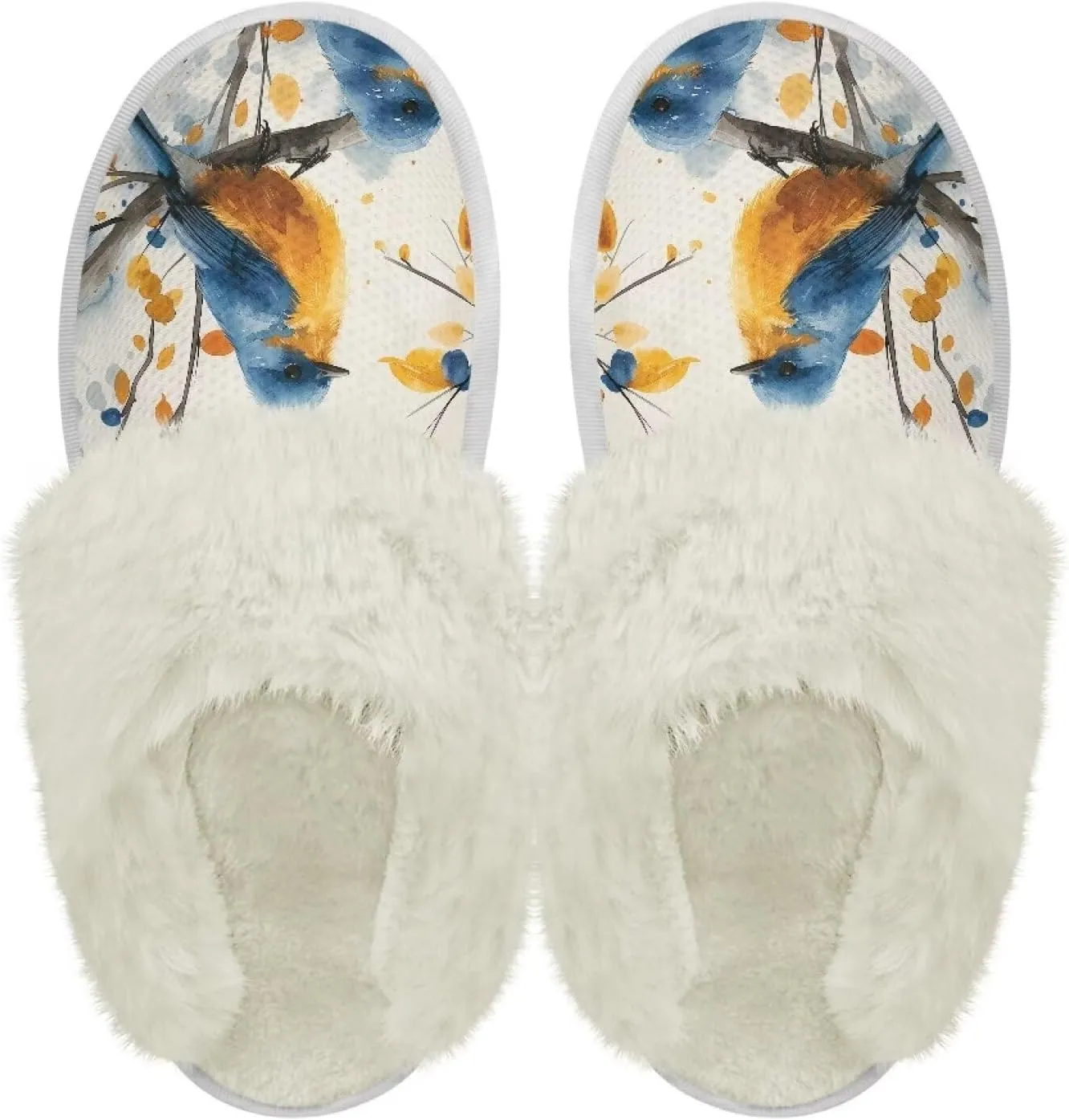 Howilath Small Bird Cotton House Shoes for Women Fluffy Slippers Warm Bedroom Shoes with Anti-Skid Sole