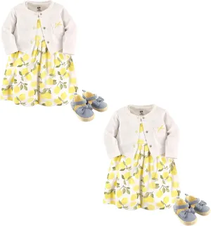Hudson Baby Baby Girls' Cotton Dress, Cardigan and Shoe Multi-pack Set