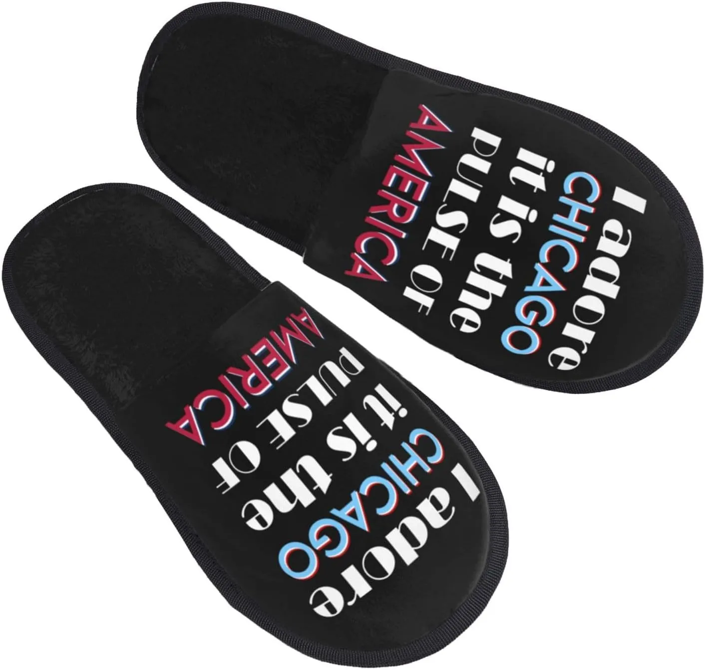 I Adore Chicago. It Is The Pulse Of America Slippers Winter Indoor and Outdoor Slipper Warm Cozy Soft Lightweight House Shoes Fuzzy Slip-On Slipper Large