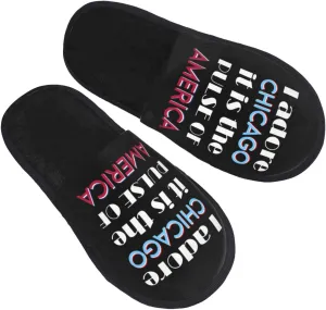 I Adore Chicago. It Is The Pulse Of America Slippers Winter Indoor and Outdoor Slipper Warm Cozy Soft Lightweight House Shoes Fuzzy Slip-On Slipper Large