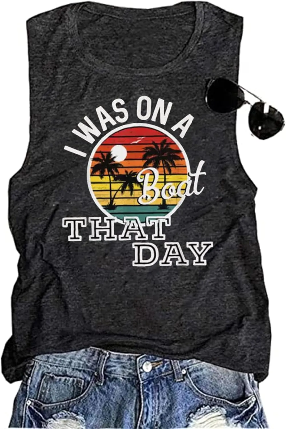 I was on a Boat That Day Tank Tops Women Country Music Sleeveless Tank Vacation Beach Coconut Trees Summer Tank Vest