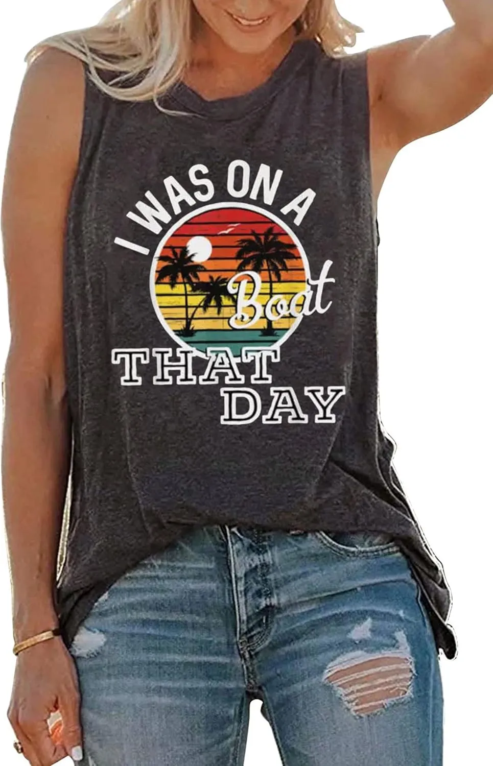 I was on a Boat That Day Tank Tops Women Country Music Sleeveless Tank Vacation Beach Coconut Trees Summer Tank Vest