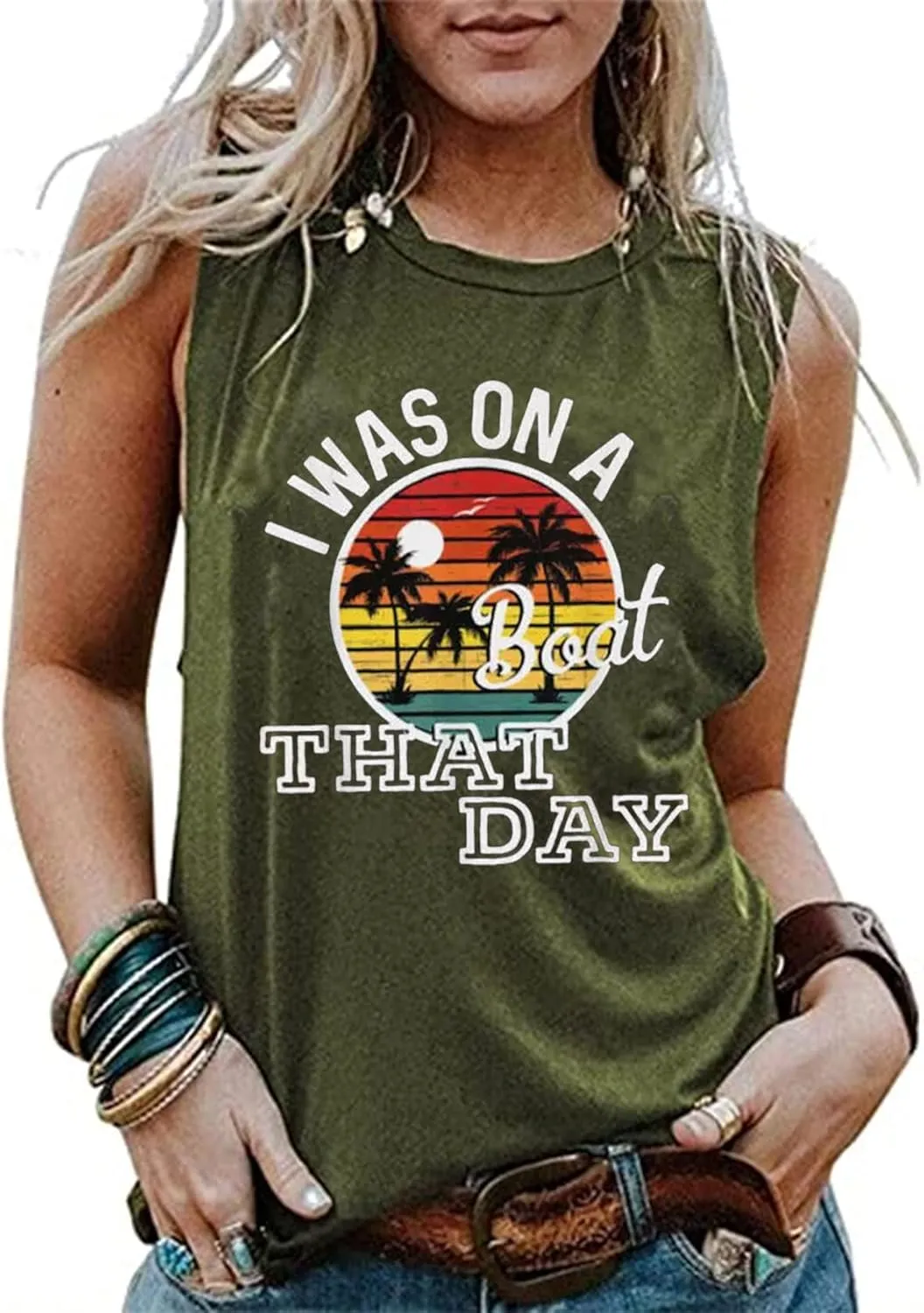 I was on a Boat That Day Tank Tops Women Country Music Sleeveless Tank Vacation Beach Coconut Trees Summer Tank Vest