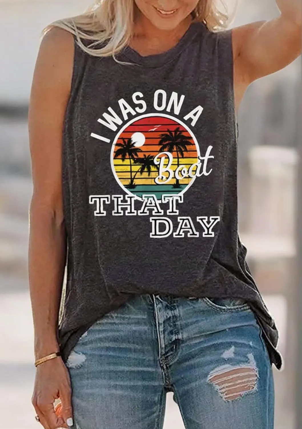 I was on a Boat That Day Tank Tops Women Country Music Sleeveless Tank Vacation Beach Coconut Trees Summer Tank Vest