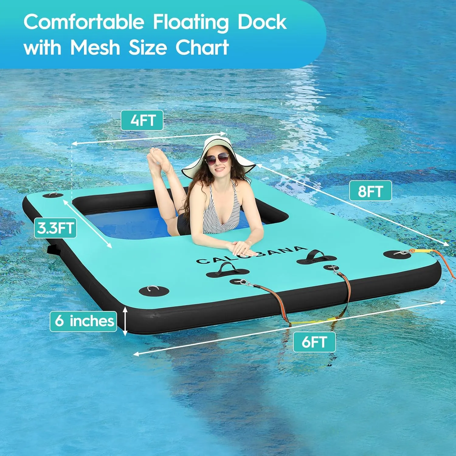 Inflatable Floating Dock, Lake Floats for Adults Floating Raft Water Platform with Detachable Ladder for Lake
