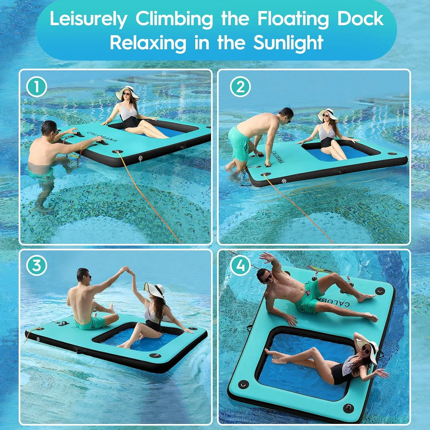 Inflatable Floating Dock, Lake Floats for Adults Floating Raft Water Platform with Detachable Ladder for Lake