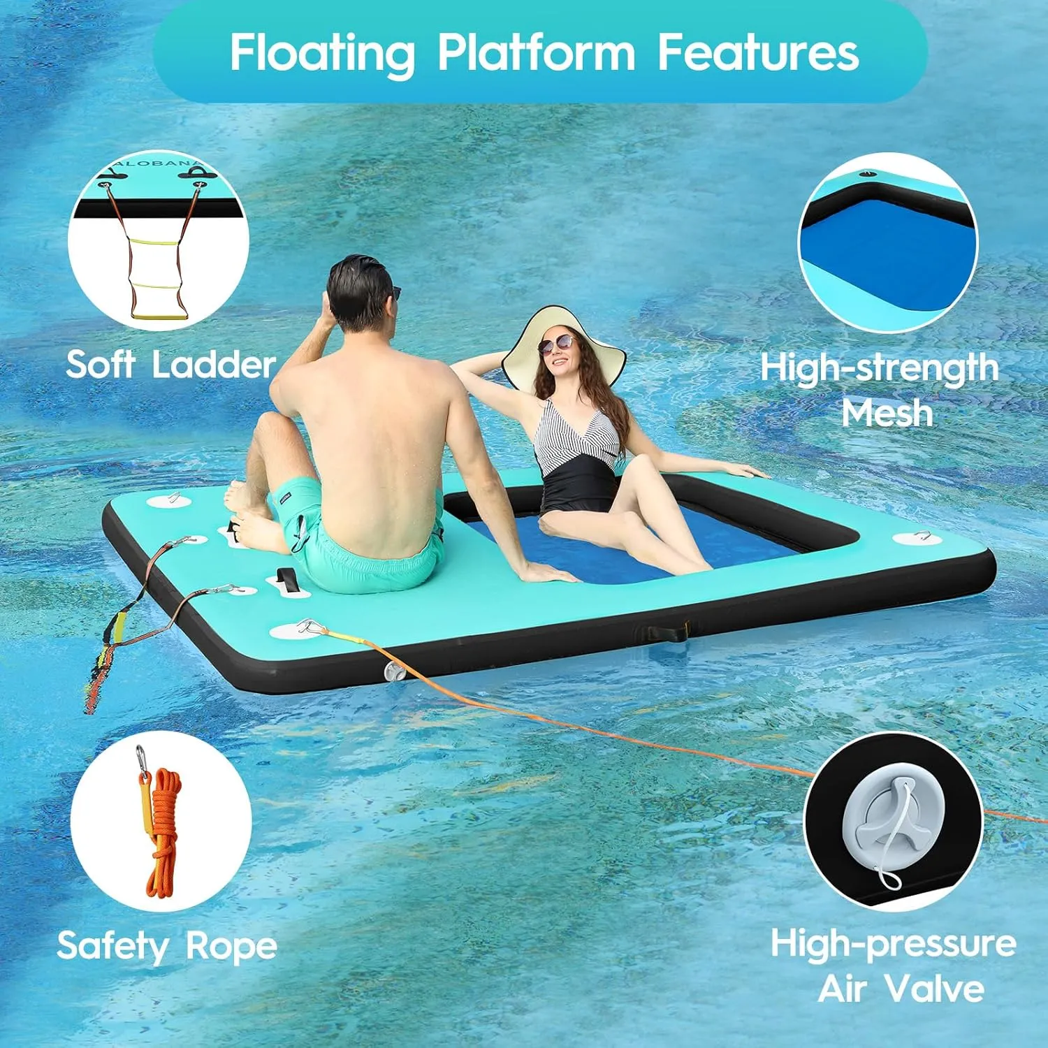 Inflatable Floating Dock, Lake Floats for Adults Floating Raft Water Platform with Detachable Ladder for Lake