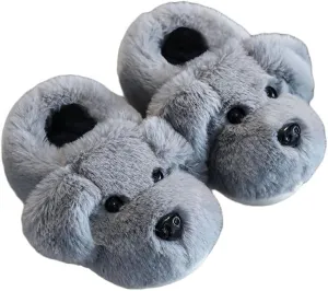 JadeRich Toddler Kids Cute Puppy Fuzzy Slippers Heel Covering Plush Dog Slipper Warm Winter House Shoes for Boys Girls