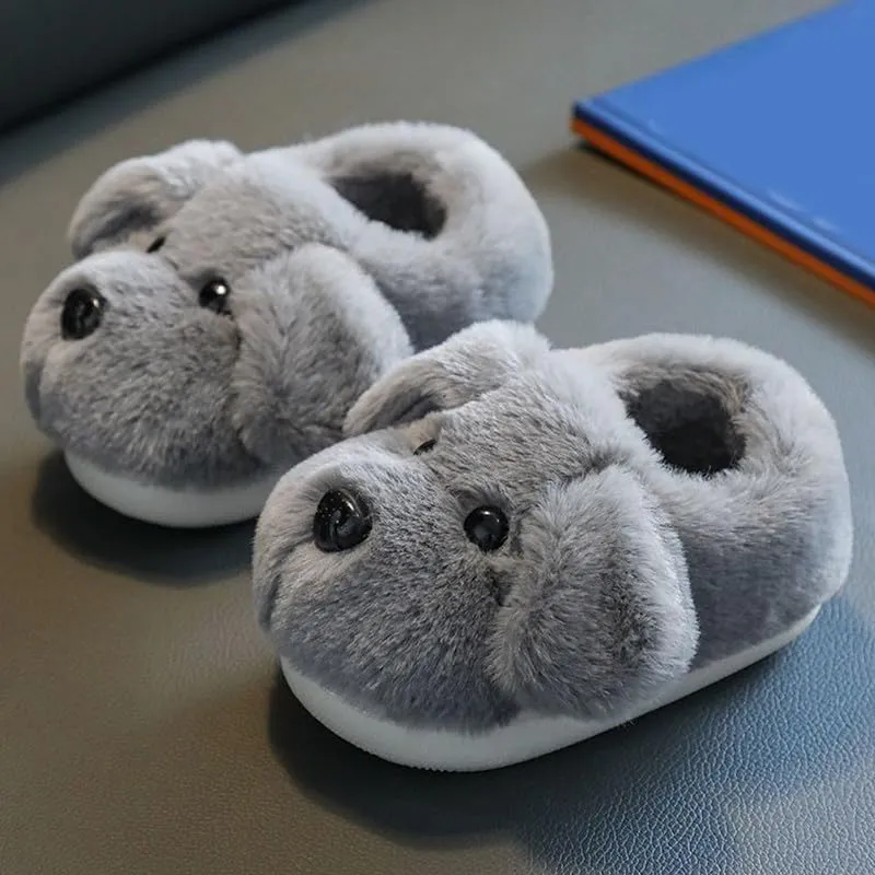 JadeRich Toddler Kids Cute Puppy Fuzzy Slippers Heel Covering Plush Dog Slipper Warm Winter House Shoes for Boys Girls