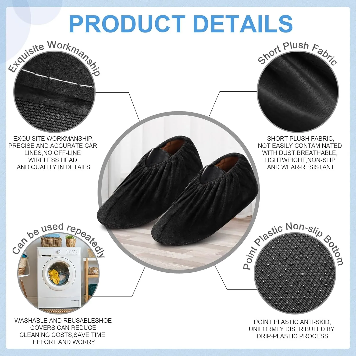 JaGely 11 Pairs Reusable Non Slip Cloth Shoe Covers Washable Thickened Boot Shoe Covers for Indoors and Households(Black)