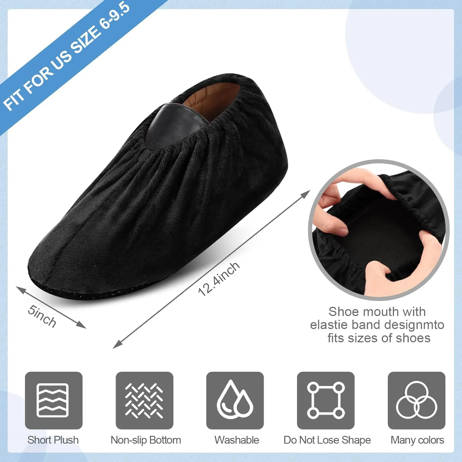 JaGely 11 Pairs Reusable Non Slip Cloth Shoe Covers Washable Thickened Boot Shoe Covers for Indoors and Households(Black)