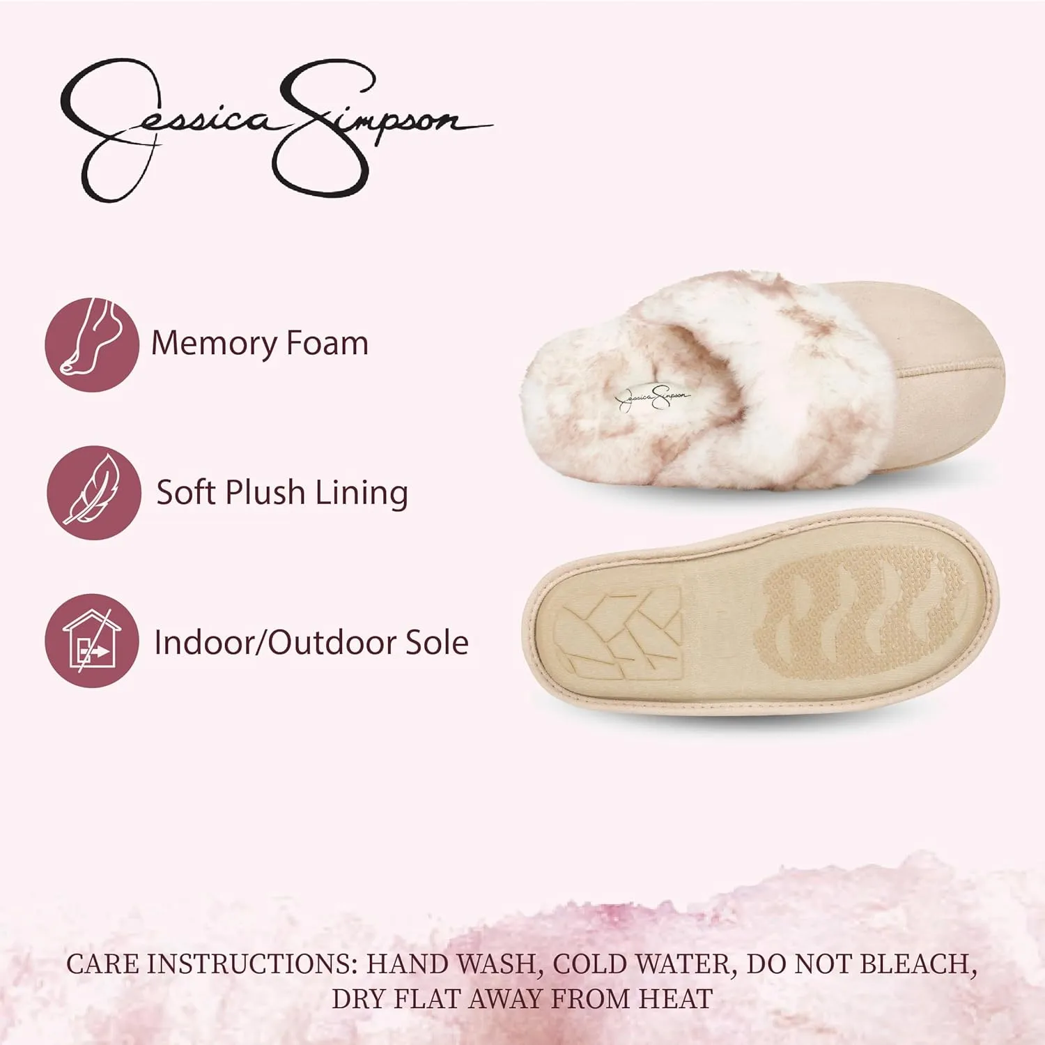 Jessica Simpson Women's Comfy Faux Fur House Slipper Slip-On Scuff Memory Foam Soft Plush Lining