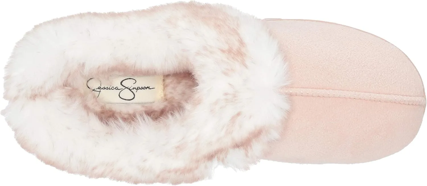 Jessica Simpson Women's Faux Fur Clog - Comfy Furry Soft Indoor House Slippers with Memory Foam