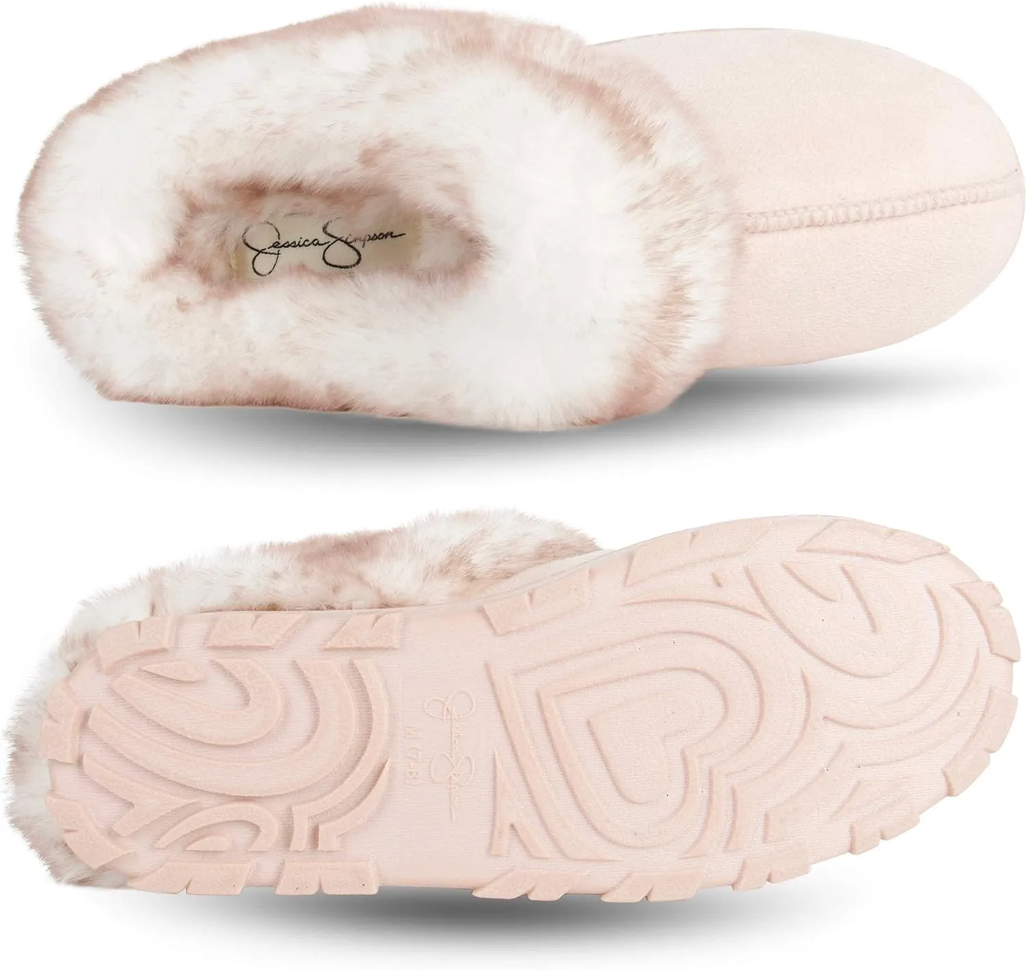 Jessica Simpson Women's Faux Fur Clog - Comfy Furry Soft Indoor House Slippers with Memory Foam