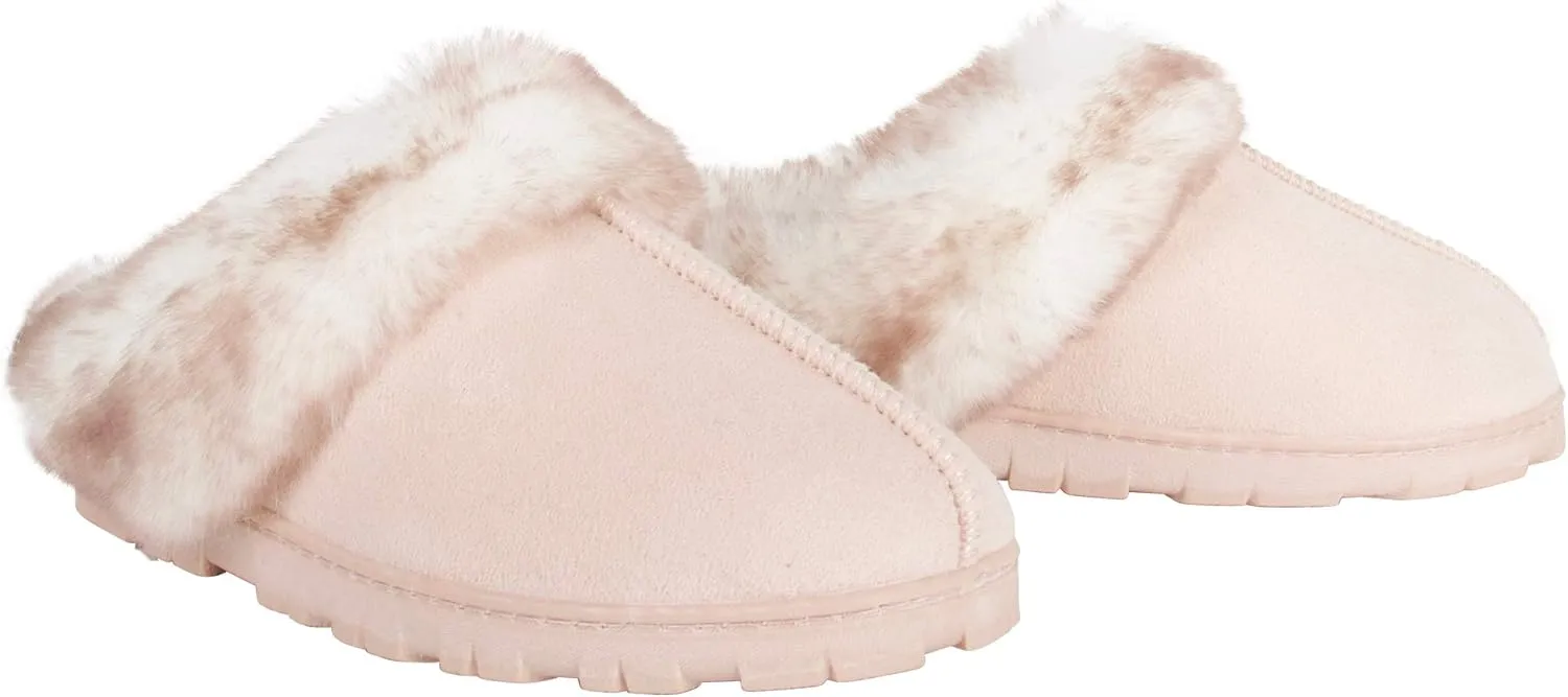 Jessica Simpson Women's Faux Fur Clog - Comfy Furry Soft Indoor House Slippers with Memory Foam