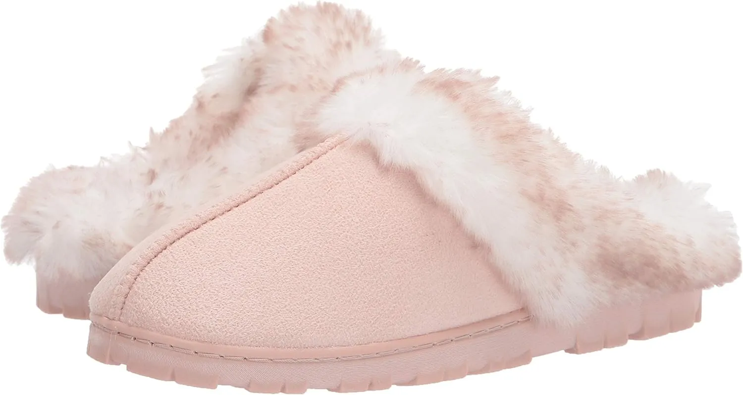 Jessica Simpson Women's Faux Fur Clog - Comfy Furry Soft Indoor House Slippers with Memory Foam