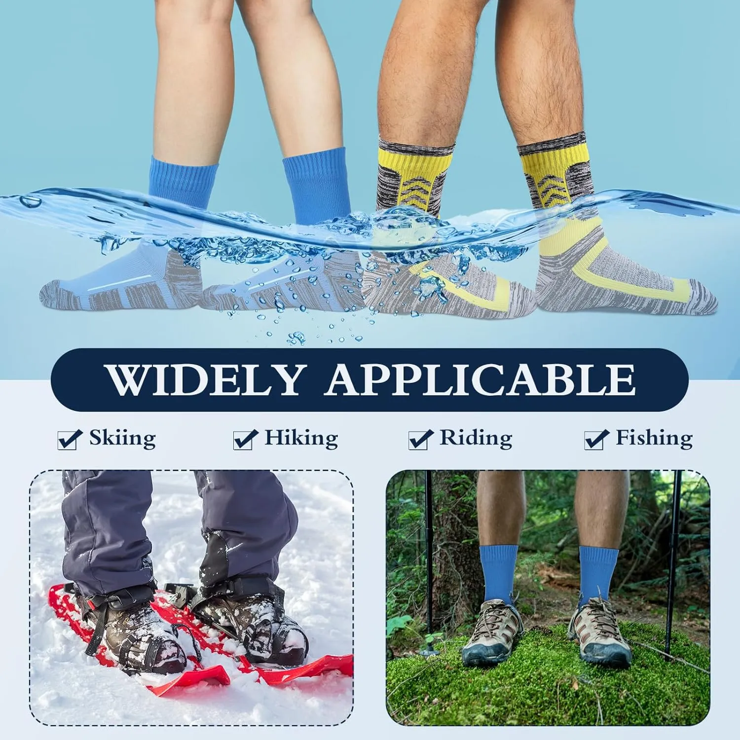 Jeyiour 2 Pairs Waterproof Socks Unisex Waterproof Breathable Outdoor Skiing Hiking Wading Fishing Socks for Men Women