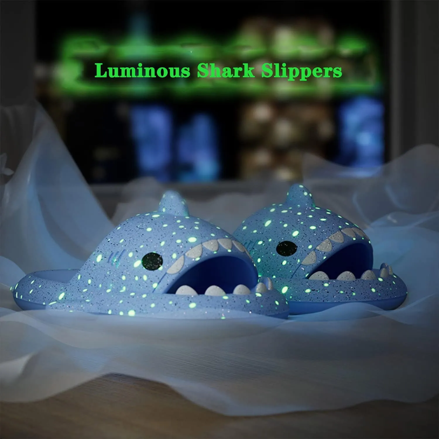 Jfxgjuv Luminous Shark Slides, Spooky Shark Slides, Cloud Shark Slides Angler Fish Slides Glow in The Dark Halloween Shark Slides Christmas Santa Shark Slides
