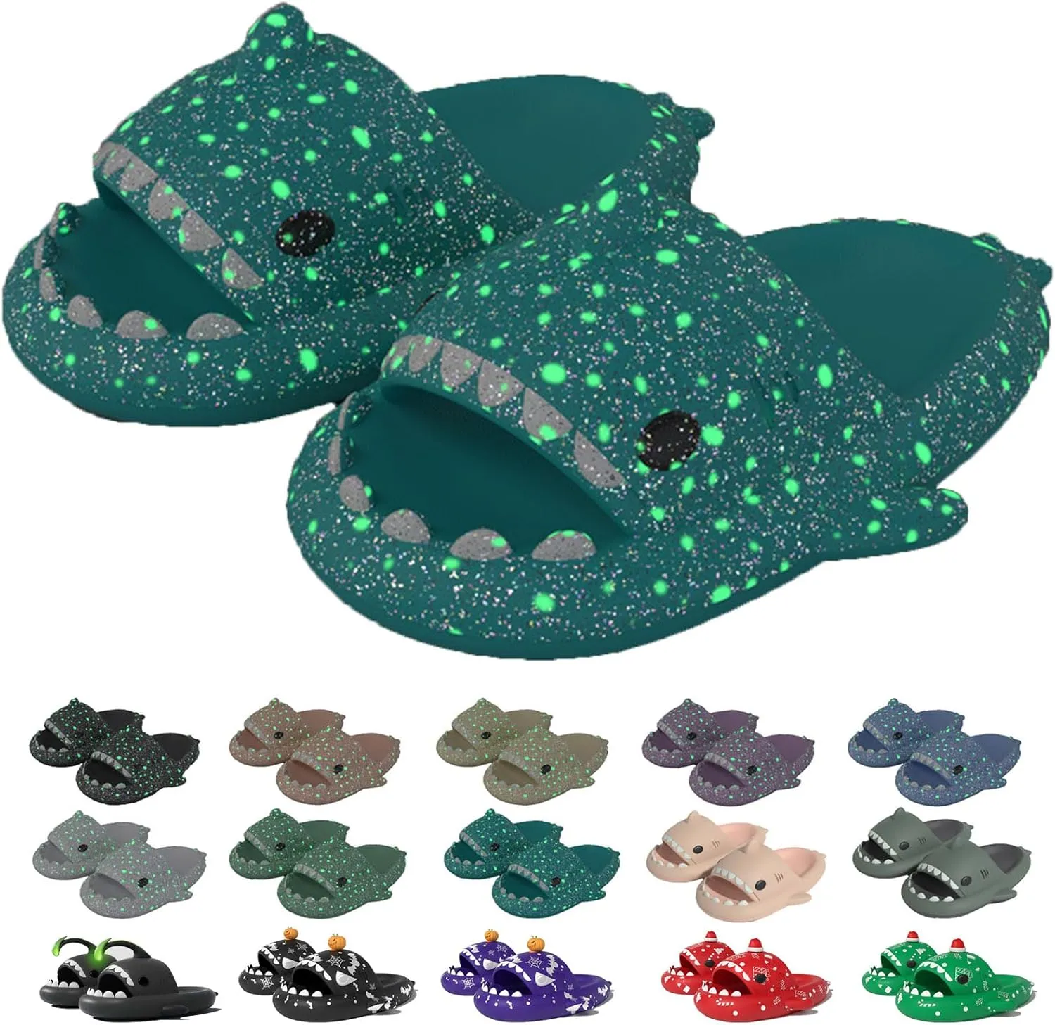Jfxgjuv Luminous Shark Slides, Spooky Shark Slides, Cloud Shark Slides Angler Fish Slides Glow in The Dark Halloween Shark Slides Christmas Santa Shark Slides