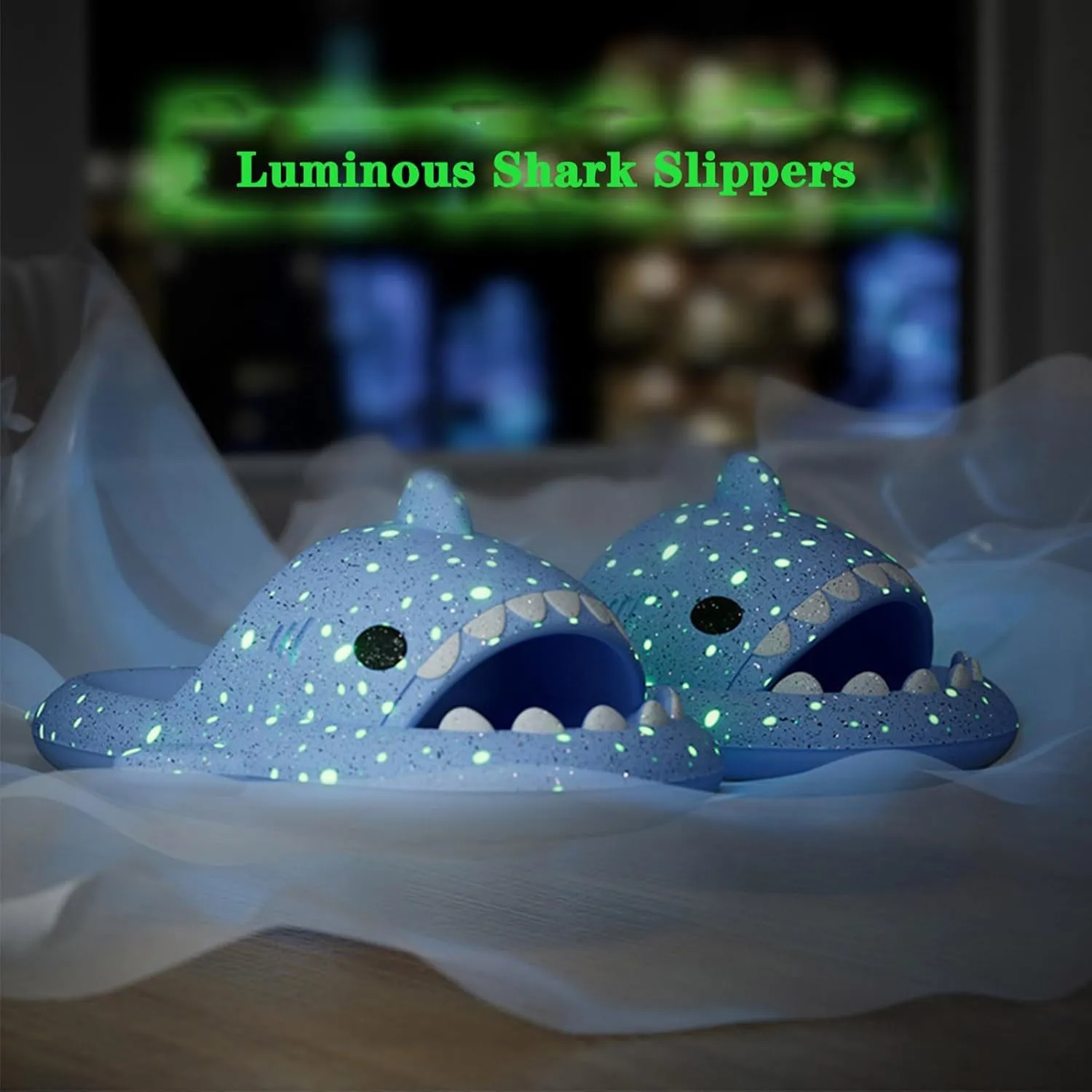 Jfxgjuv Sharklas Polares, Sharky Chanclas Originales, Anglerfish Slides, Cloud Shark Slides in The Dark Thick Sole Non-Slip Open Toe Shark Slippers
