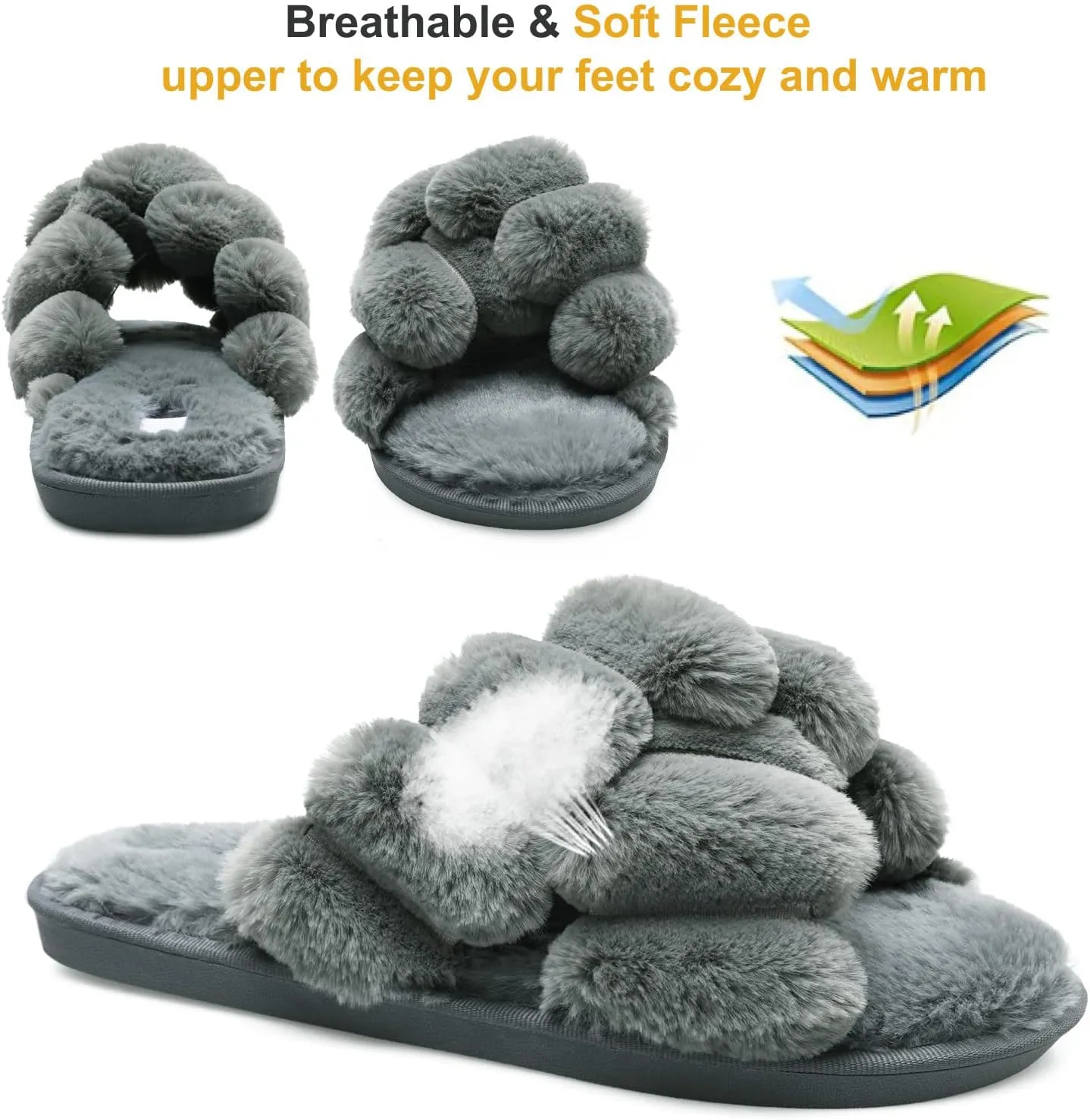 JIASUQI Women's Open Toe Slippers Fuzzy Fluffy House Slippers for Women Cozy Criss Cross Furry Slides Slippers