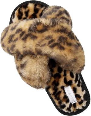 JIASUQI Women's Open Toe Slippers Fuzzy Fluffy House Slippers for Women Cozy Criss Cross Furry Slides Slippers