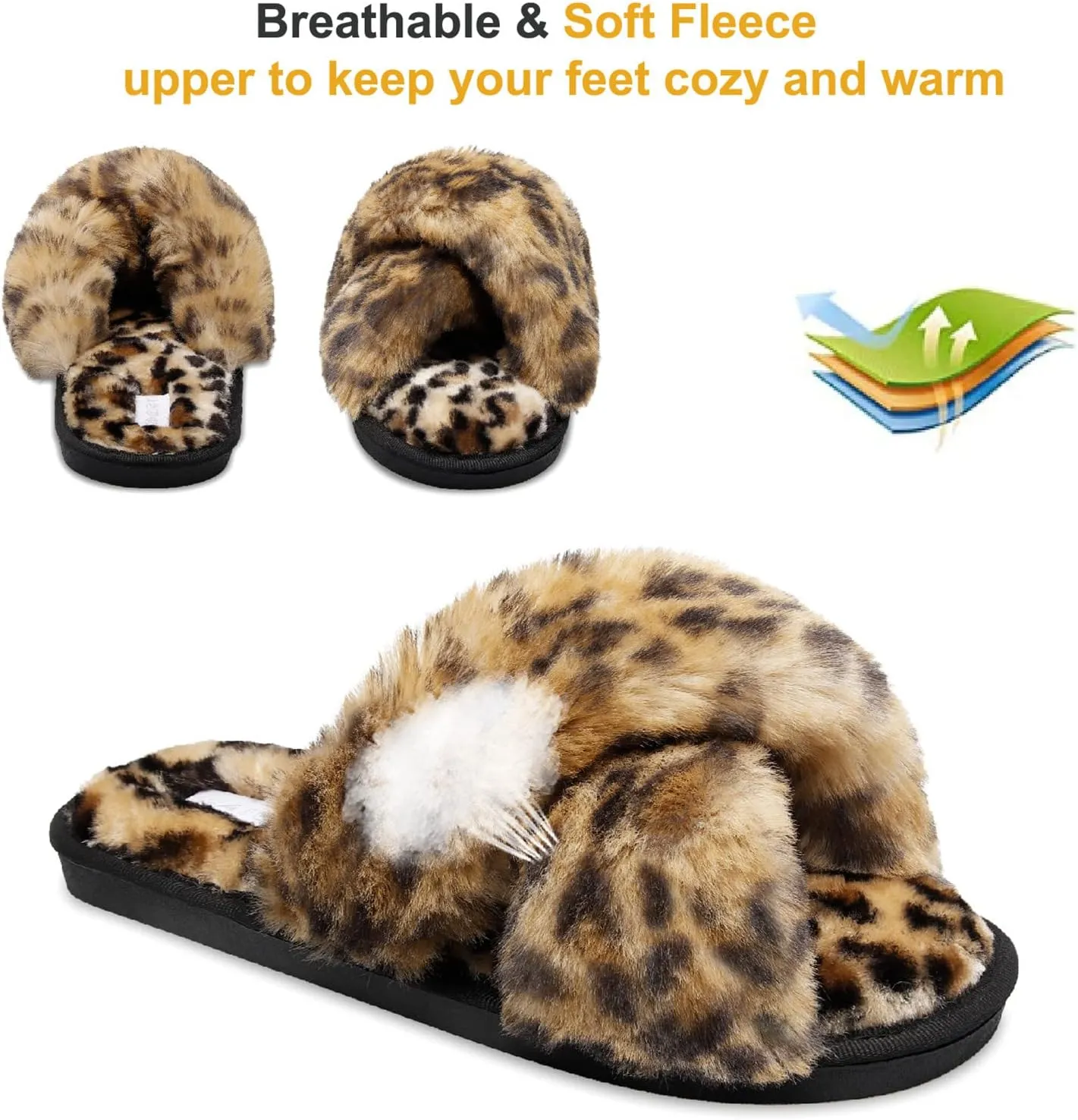 JIASUQI Women's Open Toe Slippers Fuzzy Fluffy House Slippers for Women Cozy Criss Cross Furry Slides Slippers