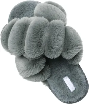 JIASUQI Women's Open Toe Slippers Fuzzy Fluffy House Slippers for Women Cozy Criss Cross Furry Slides Slippers