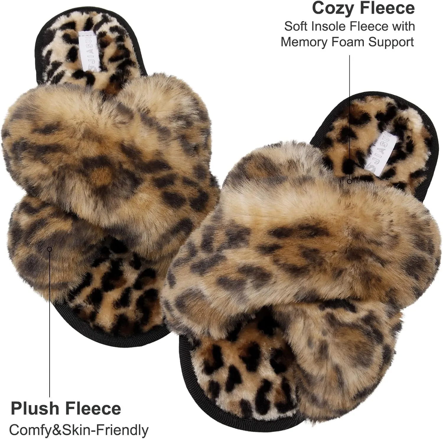 JIASUQI Women's Open Toe Slippers Fuzzy Fluffy House Slippers for Women Cozy Criss Cross Furry Slides Slippers