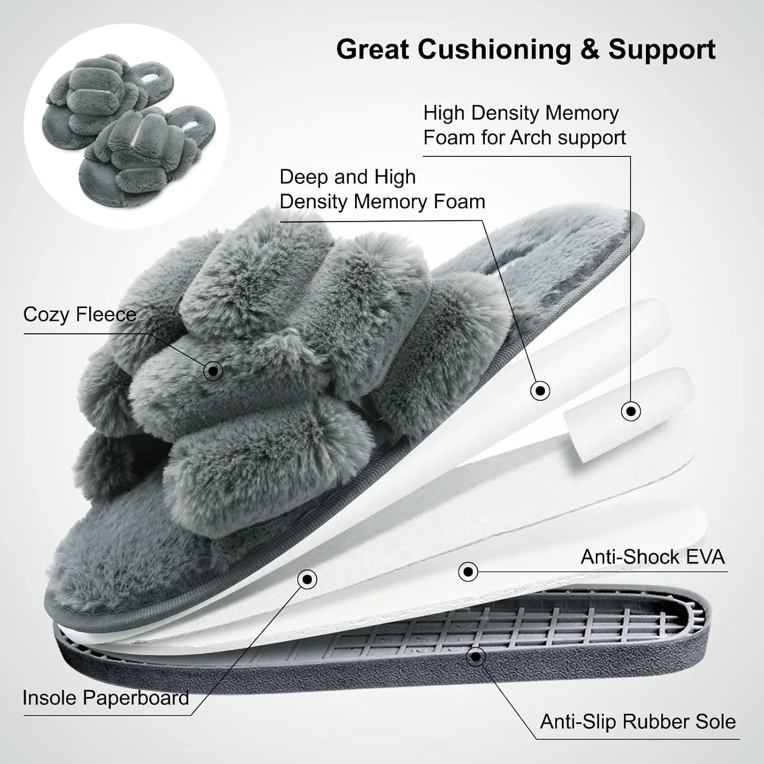 JIASUQI Women's Open Toe Slippers Fuzzy Fluffy House Slippers for Women Cozy Criss Cross Furry Slides Slippers