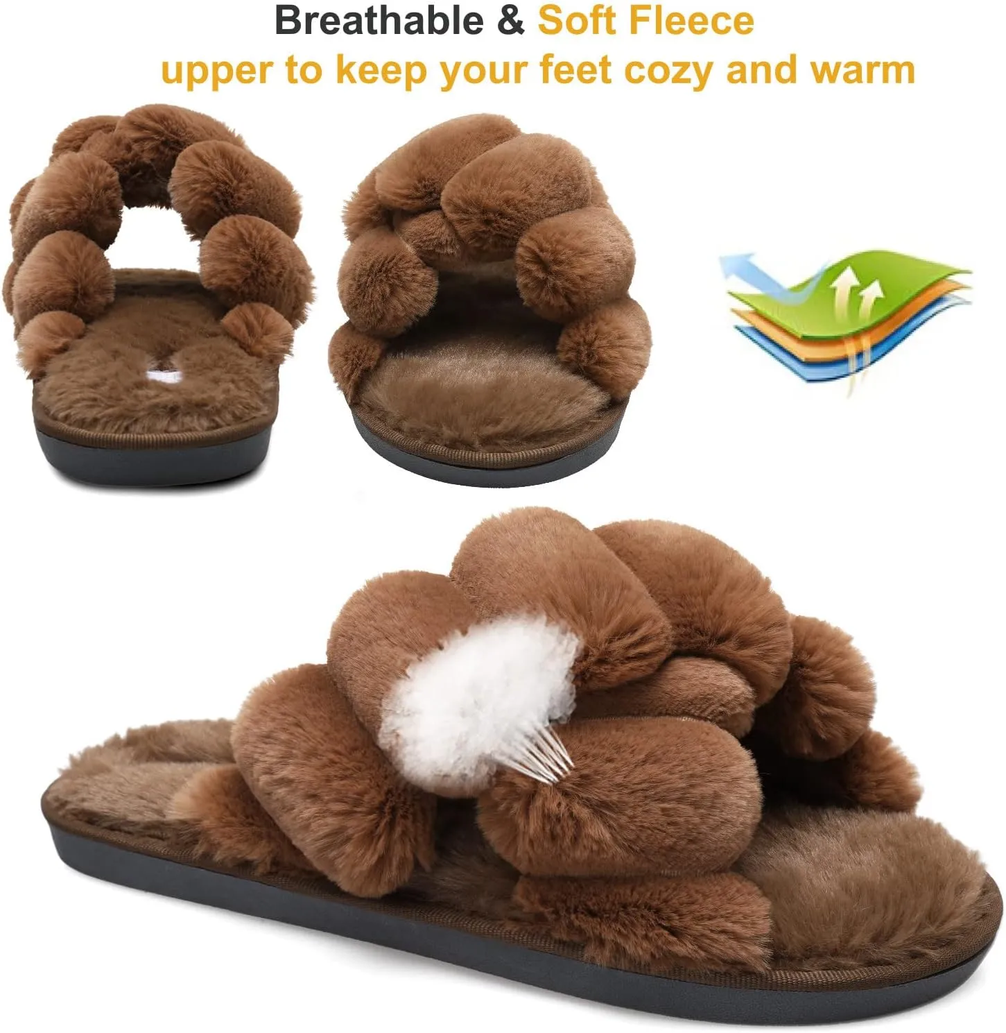 JIASUQI Women's Open Toe Slippers Fuzzy Fluffy House Slippers for Women Cozy Criss Cross Furry Slides Slippers