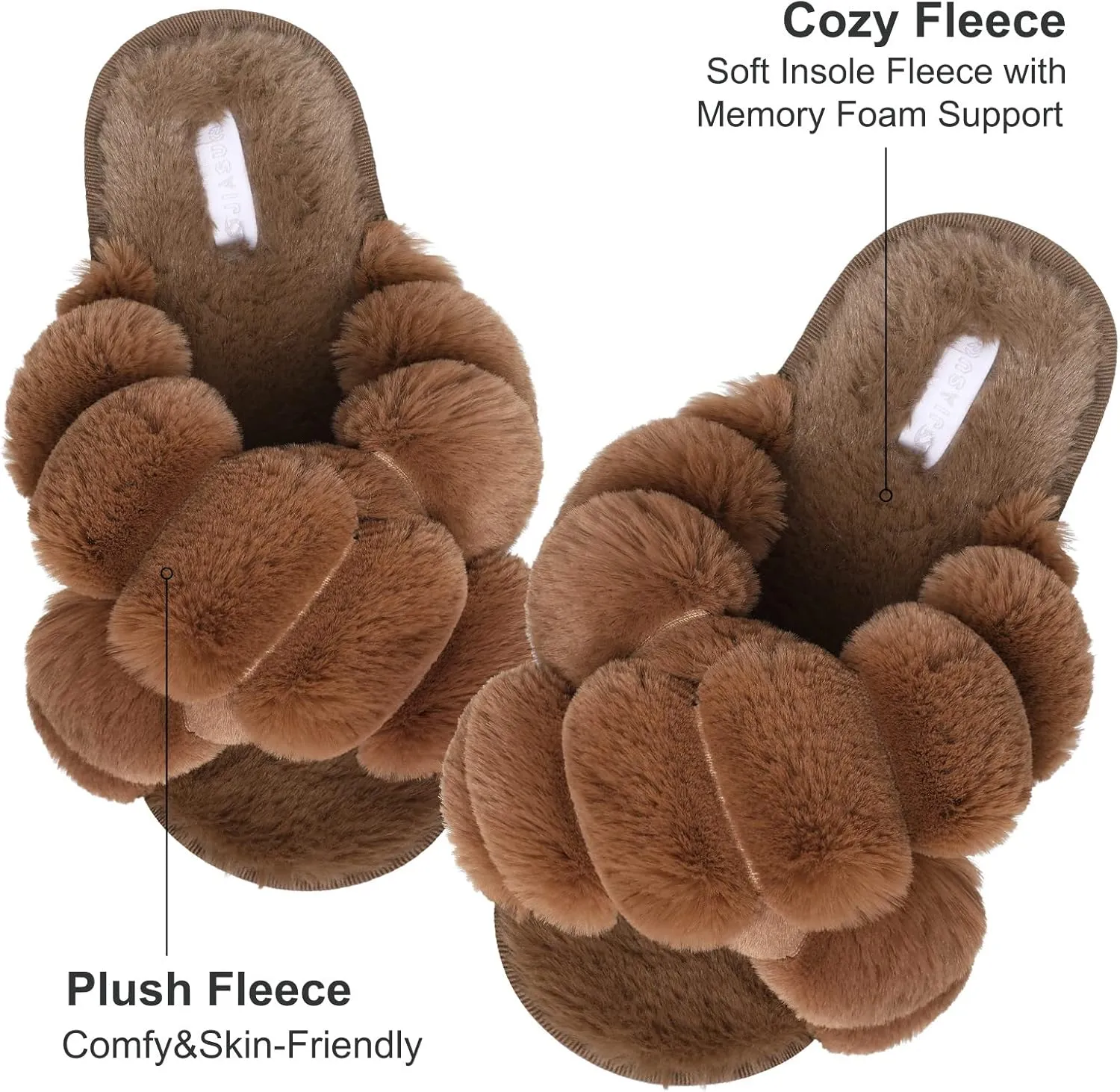 JIASUQI Women's Open Toe Slippers Fuzzy Fluffy House Slippers for Women Cozy Criss Cross Furry Slides Slippers