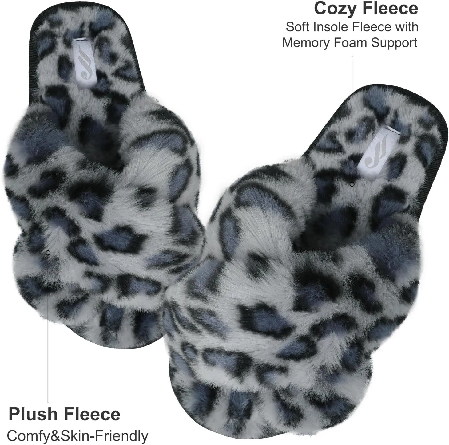 JIASUQI Women's Open Toe Slippers Fuzzy Fluffy House Slippers for Women Cozy Criss Cross Furry Slides Slippers