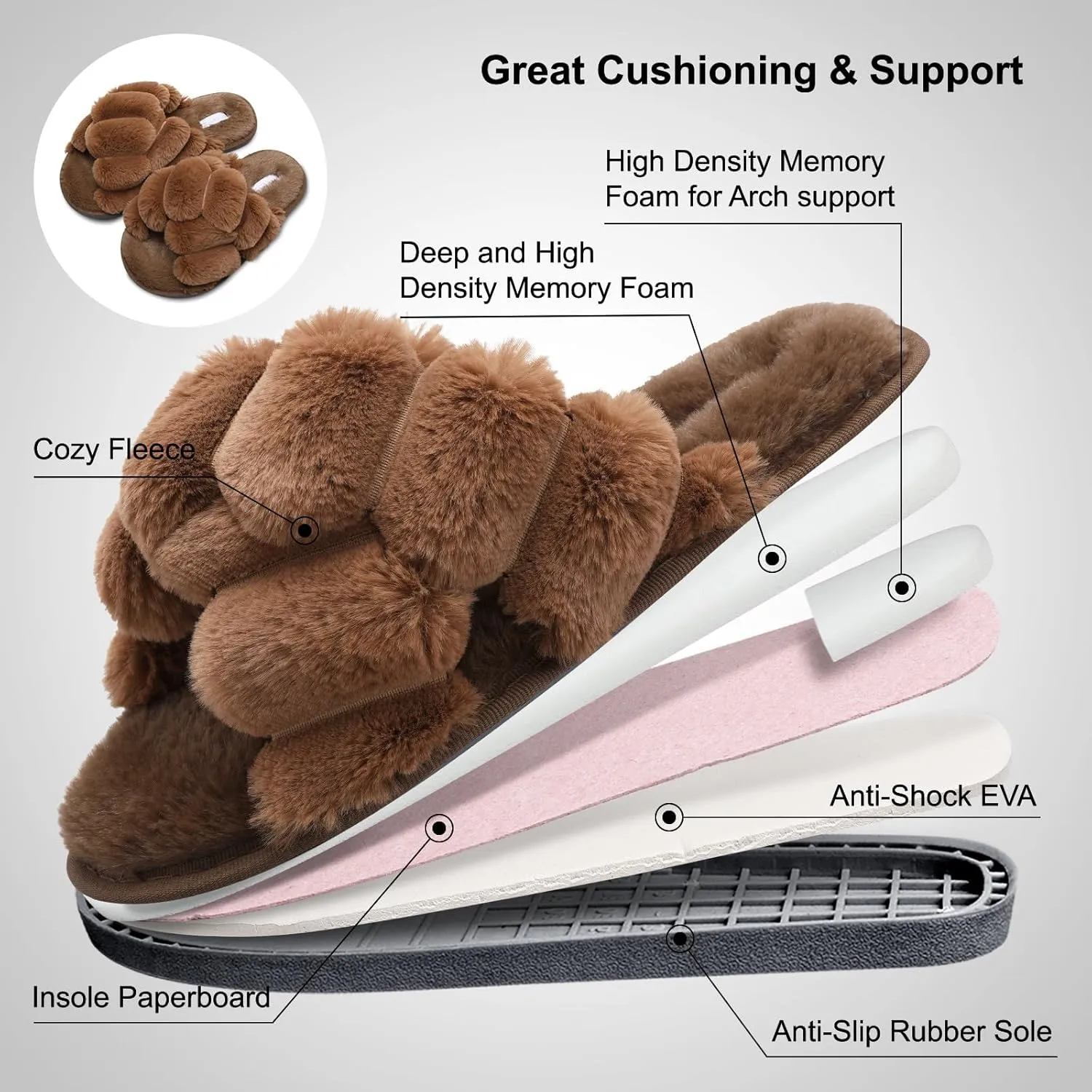 JIASUQI Women's Open Toe Slippers Fuzzy Fluffy House Slippers for Women Cozy Criss Cross Furry Slides Slippers