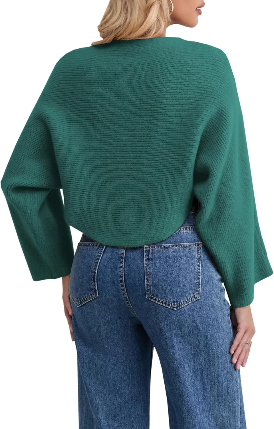 Joe Wenko Women's Boat Neck Sweater Long Sleeve Cross Wrap Asymmetrical Hem Cropped Pullover Jumper Tops