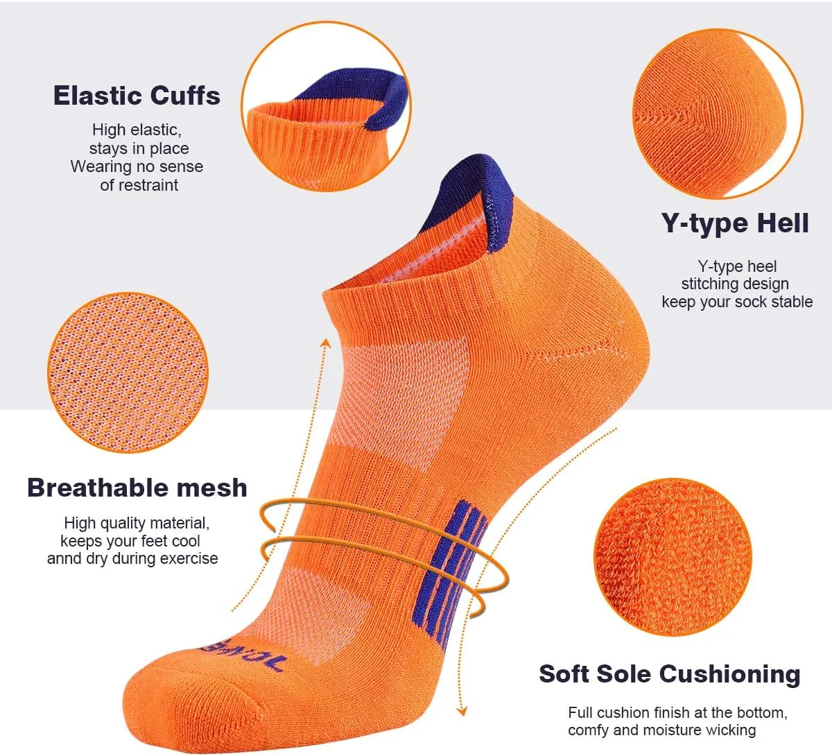 JOYNÉE Men’s Athletic Socks Low Cut Cushion Running Socks Breathable Comfort for Sports 6 Pack