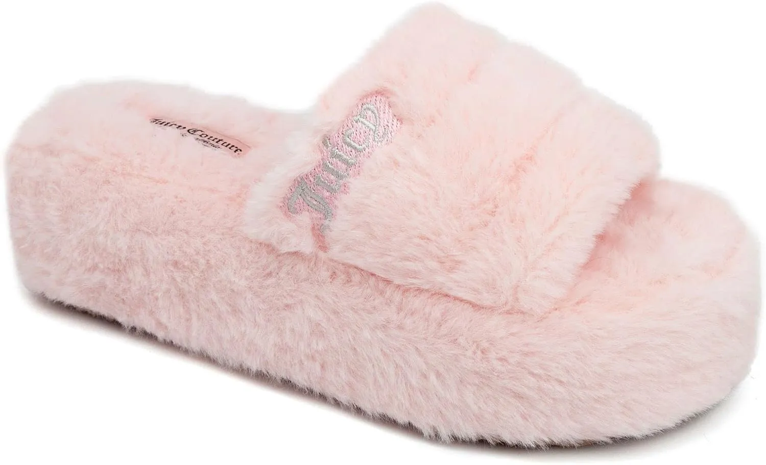 Juicy Couture Women's Faux Fur Platform Slippers – Fluffy Cozy Indoor Outdoor Slip-On House Shoes