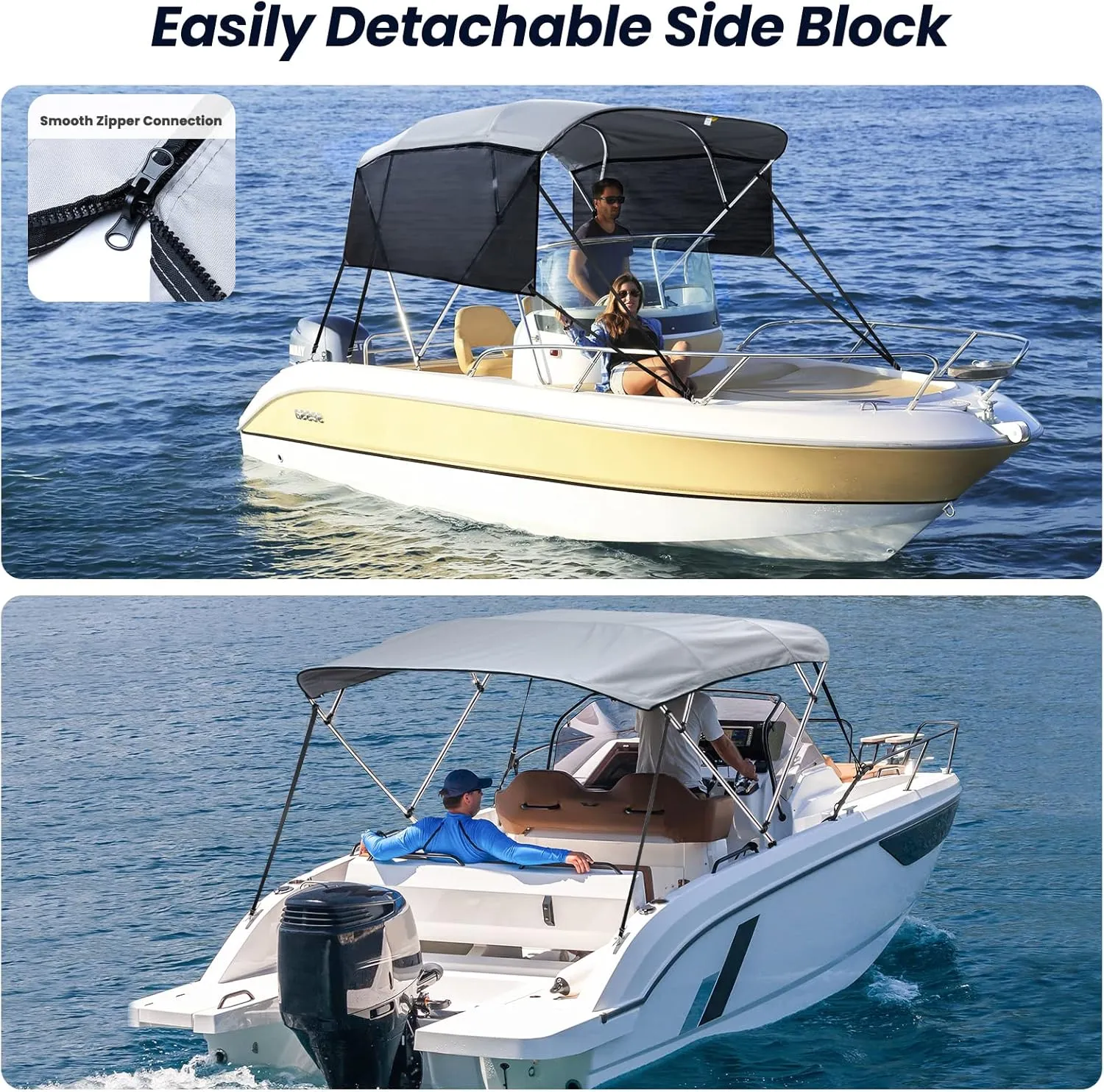 KAKIT 3 4 Bow Bimini Tops for Boats with Mesh Sides Heavy Duty Cover Adjustable 4 Straps Zippered Storage Boot
