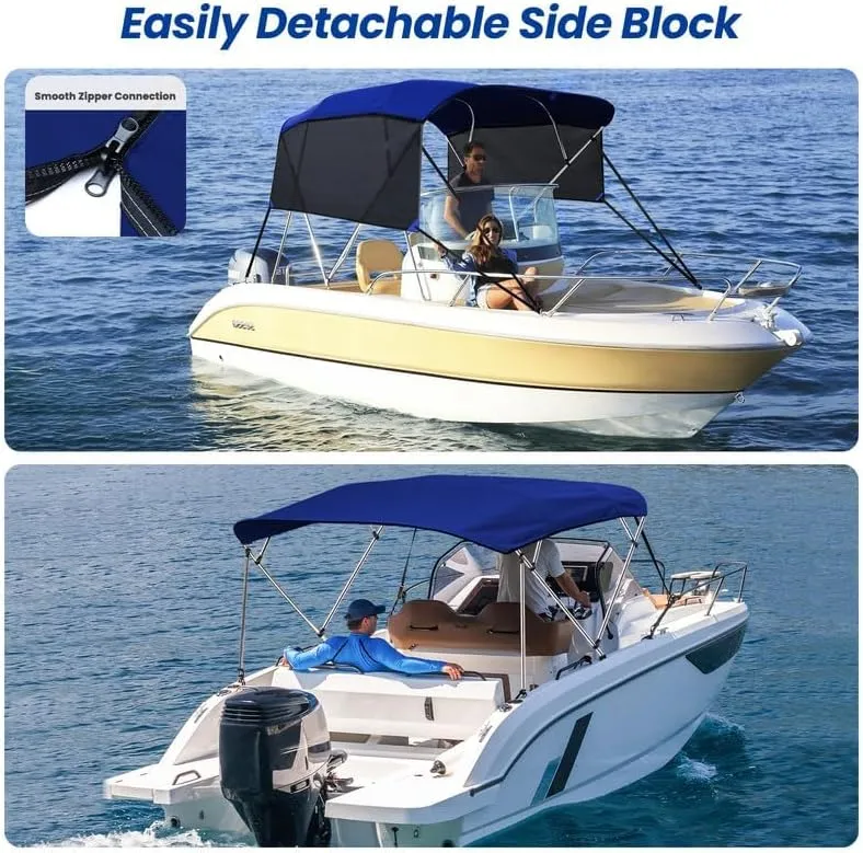 KAKIT 3 4 Bow Bimini Tops with Mesh Sidewalls Support Poles for Boats Marine Grade Canvas Top Includes 2 Straps Storage Boot 1 Inch Aluminum Frame