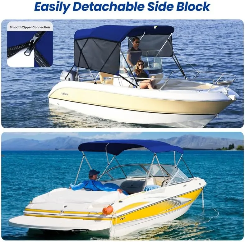 KAKIT 3 4 Bow Bimini Tops with Mesh Sidewalls Support Poles for Boats Marine Grade Canvas Top Includes 2 Straps Storage Boot 1 Inch Aluminum Frame