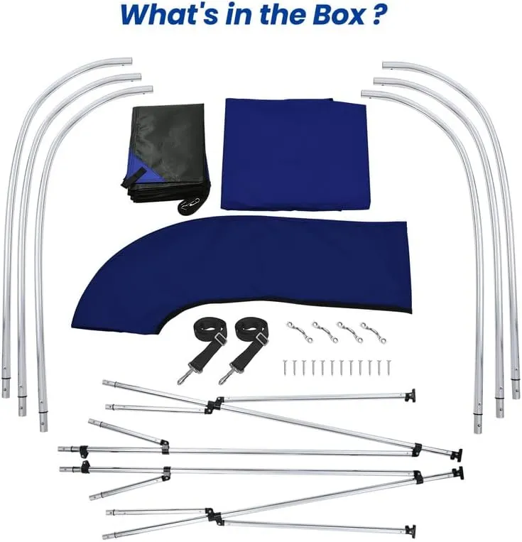 KAKIT 3 4 Bow Bimini Tops with Mesh Sidewalls Support Poles for Boats Marine Grade Canvas Top Includes 2 Straps Storage Boot 1 Inch Aluminum Frame