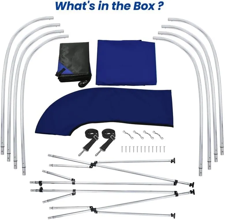 KAKIT 3 4 Bow Bimini Tops with Mesh Sidewalls Support Poles for Boats Marine Grade Canvas Top Includes 2 Straps Storage Boot 1 Inch Aluminum Frame