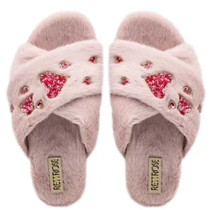 Kaylee Dusky Pink Luxury Plush Diamanté Embellished Handmade Slipper