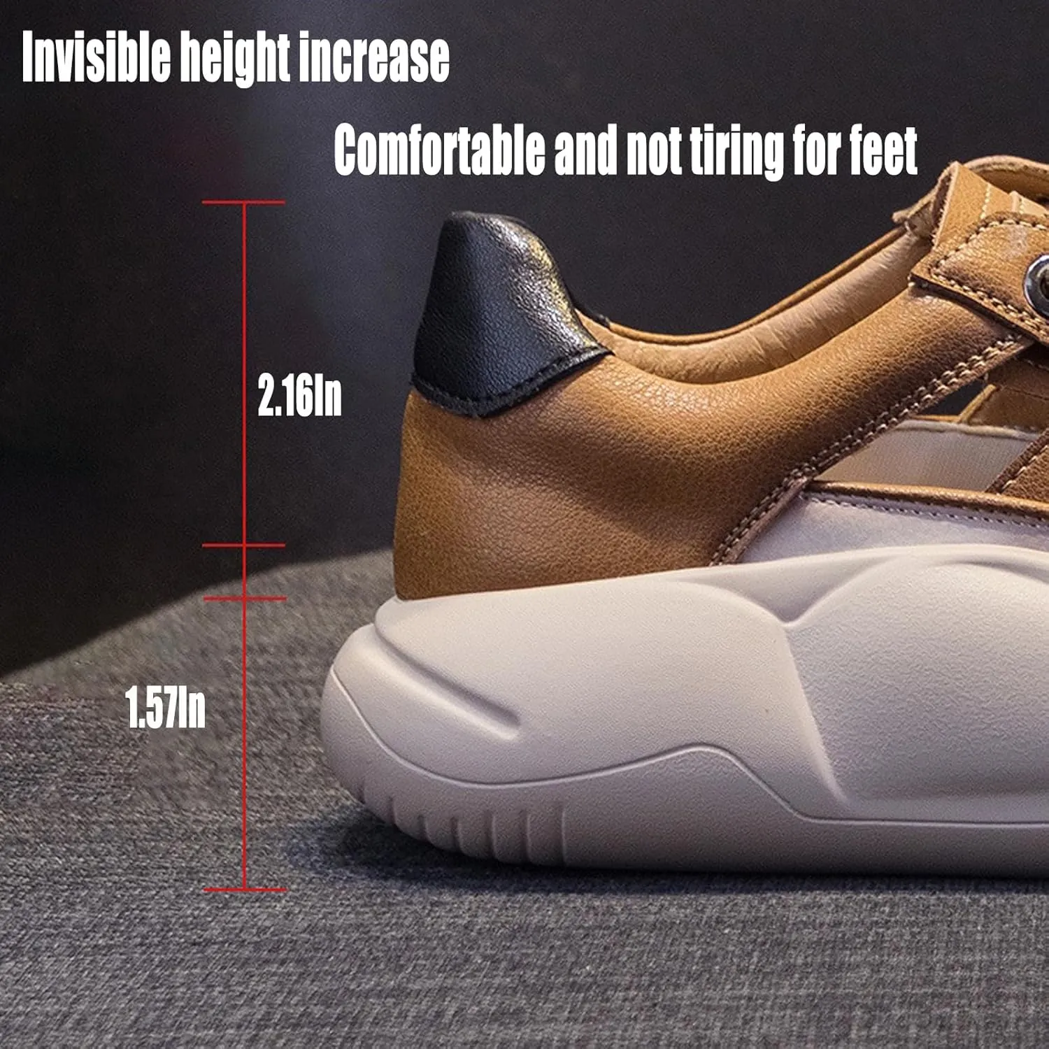 KCTRFSJ Women's Leather Hollow Casual Platform Sneakers,Fashion Lace-up Breathable Increasing Walking Shoes,Comfortable Low Top Non-Slip Running Sports Shoe